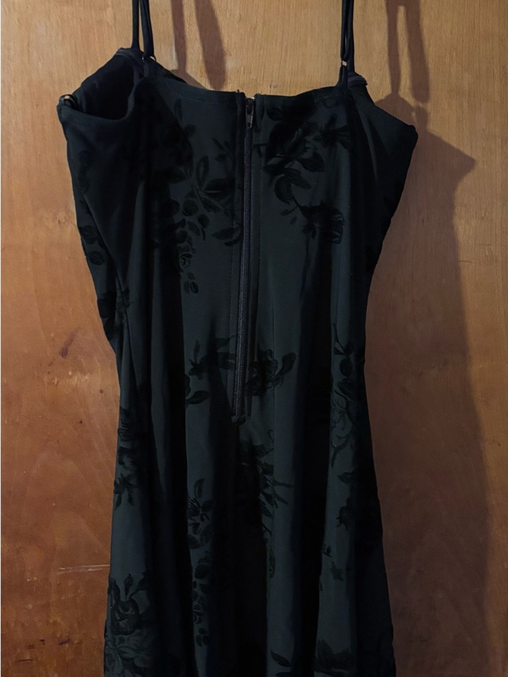 Windsor Black Floral Flocked Slip Dress with Adjustable Straps